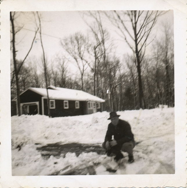 Ake on snowy day in early 19060's at 13 Cynthia Road
