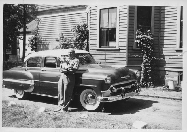 Ake holding Sonja late 1959 just before move to Canton  We only got Sonja that fall a little before moving from Boston to Canton
