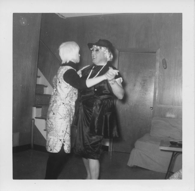 13 Cynthia Road Costume Party, 1960's.  Janice Connelly (??) dancing with Ake in drag
