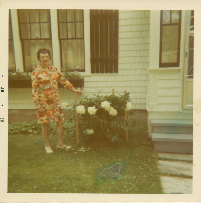 Greta in front of Ella's house June 1969 on one of the many trips Paul and she did together to our New Brunswick family
