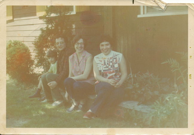 nameless boy, Greta, Rosalie and Lynne in front of 13 Cynthia Rd., early 1960's
