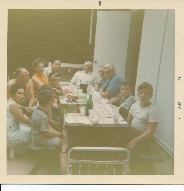 13 Cynthia Rd. Patio, 1968, Lynne, Ake, Greta, Walter, Emil, Hilma, Kjell-Ake, miscellaneous Walter's kids
