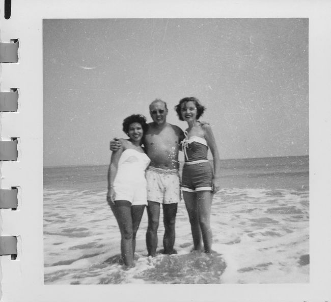 Lynne, Patricia Walsh, Jo Spracklin on Wells Beach ca 1951
