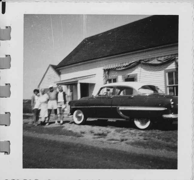 Barbersson, Wells Beach, Lynne, Ida, (AKE OR LUTHER), ( ARTHUR, JUNIE,??), with 1953 Chevy Belair
