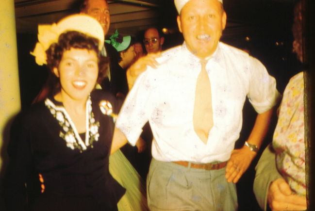 Ake and Lynne at dinner on honeymoon cruise to Sweden 1952
