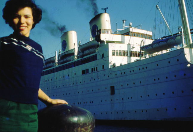 Lynne Departing pier 99 for 6 month 'honeymoon' trip Sweden 1952
