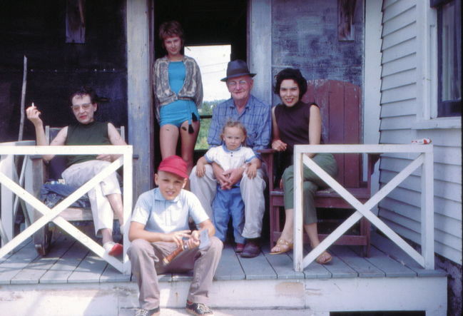 Greta,unknown foster child, Paul, George Tate (Ella's husband), Leslie, Lynne in Hampton, NB, ca 1965
