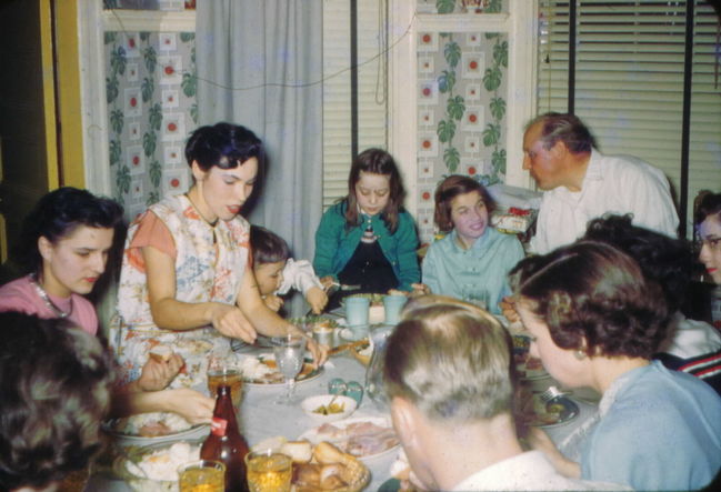 Paul's 3rd birthday party: Teresa, Lynne, Paul Niel, ??, ??, Ake, Rosalie, Greta, ?? and ?? in Allston living room
