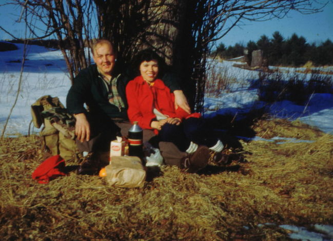 Ake and Lynne hiking in Bear Brook Park in NH in the 1950s
