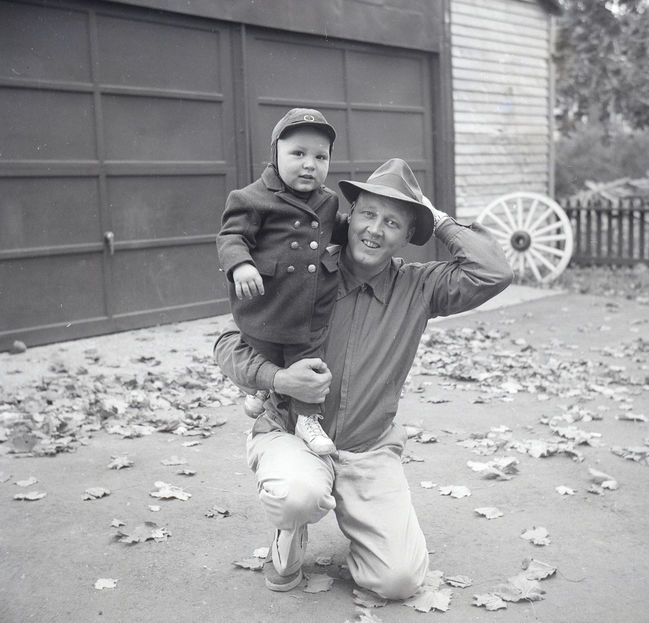 Paul, Ake in front of 26 Adamson St., Allston, MA garage 1956
