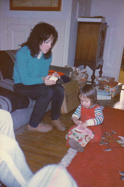 Helen and Jenny in Eliot living room Xmas 1985
