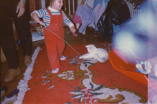 Leslie and ??snowflake?? in Eliot living room Xmas 1985
