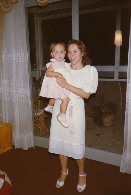 4 year old Jenny with Aunt Leslie in our Caracas apartment Xmas 1986
