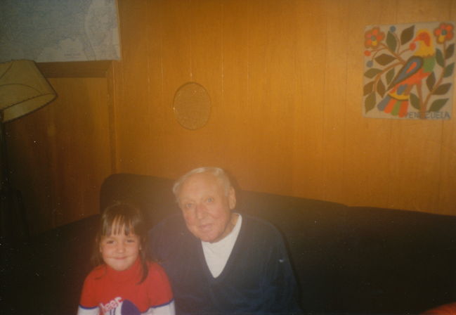 Jenny and her Farfar Ake in 13 Cynthia basement ca 1988
