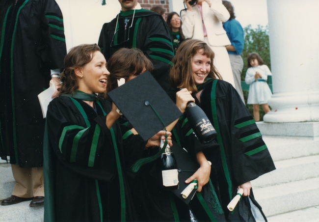 Leslie's medical school graduation UVM 1988 with Kim Maletta and Sharion Campion (Leslie's roommates)
