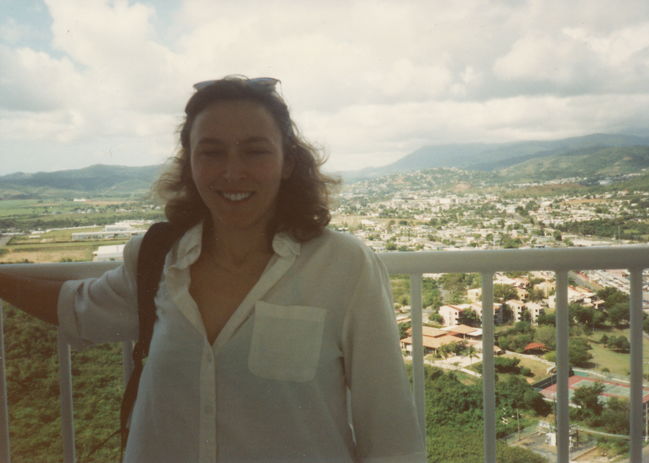 Leslie on balcony of hotel in Fajardo, Puerto Rico ca 1993
