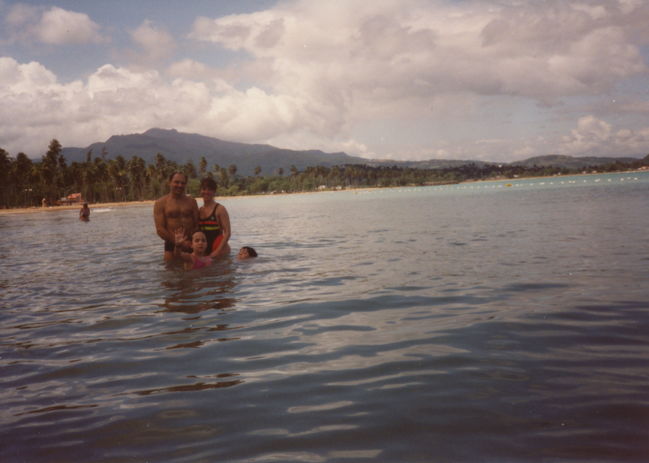 Paul, Helen, Jenny and Peter on beach in Puerto Rico ca 1993
