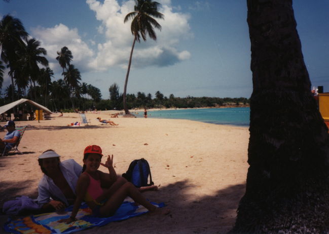 Leslie and Jenny on beach in Puerto Rico ca 1993
