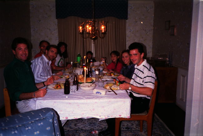 Helen, Paul, Jenny, Leslie and Leslie's friends DBavid Cochran Bill Brackney and Ron Boggio at a housesitting house 1994
