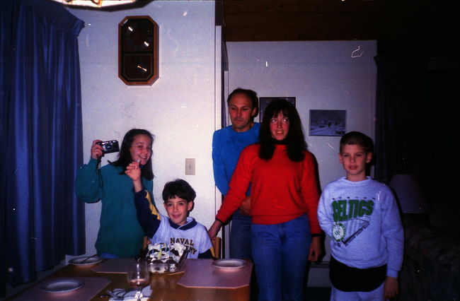 Peter's birthday weekend ski trop to Village of Loon condos 1993 (Jenny, Peter, Helen, Paul, Dan)
