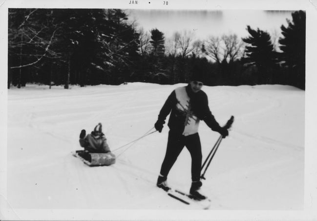 Teenage Paul pulling Leslie on Ponkapoag Golf Course ca 1970
