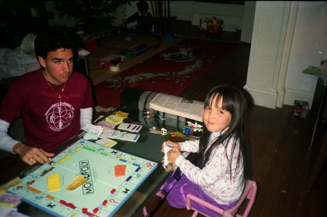 Jose and Jenny playing monopoly in Eliot, Winter 1990
