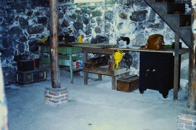 Basement work area in 15-17 Columbia St., Brockton, MA (note that green metal workbench has been at Bondgarden Farm in Maine for over 40 years now)
