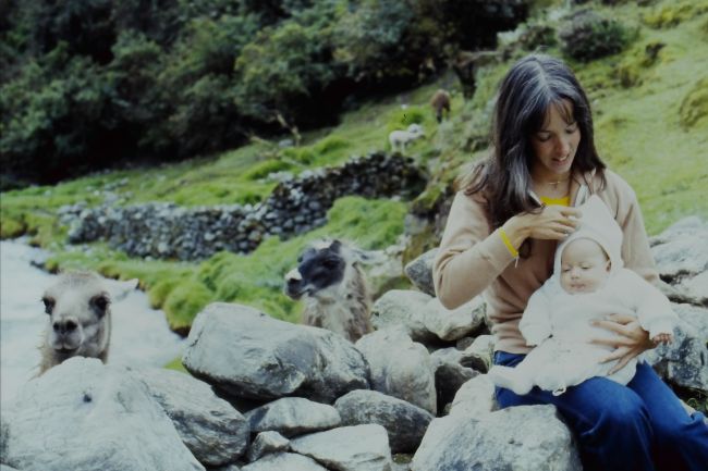 Helen, baby 3-month old Jenny and Llamas in Venezuelan Andes August 1983
