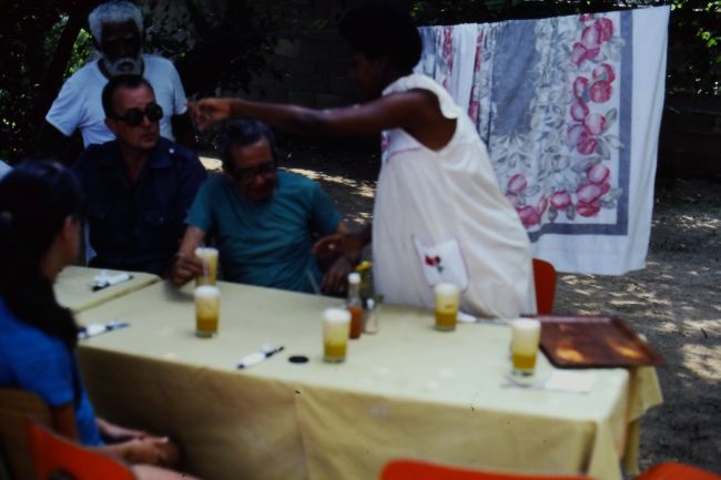 Ant-sauce meal, Spring, 1983, Puerto Ayacucho (Jenny inside Helen)
