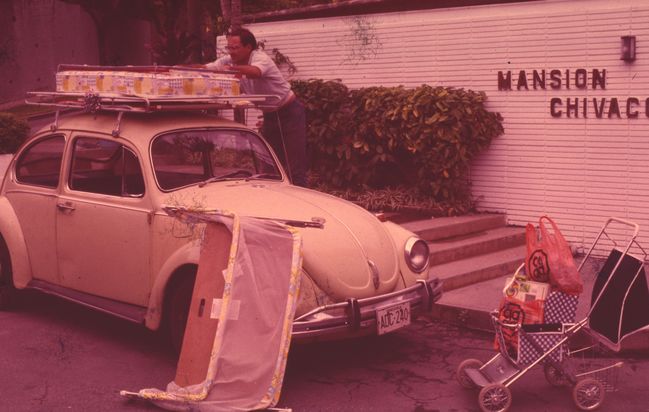 Our 66 Beetle & buying used baby furniture for Jenny
