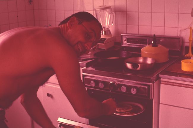 Paul in kitchen of Fuerzas Armardas apt
