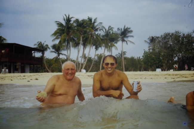 father and son enjoying the good times
