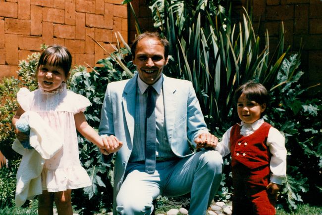 Jenny, Paul, Peter, Easter Sunday 1987 in our Mexico City House's back courtyard
