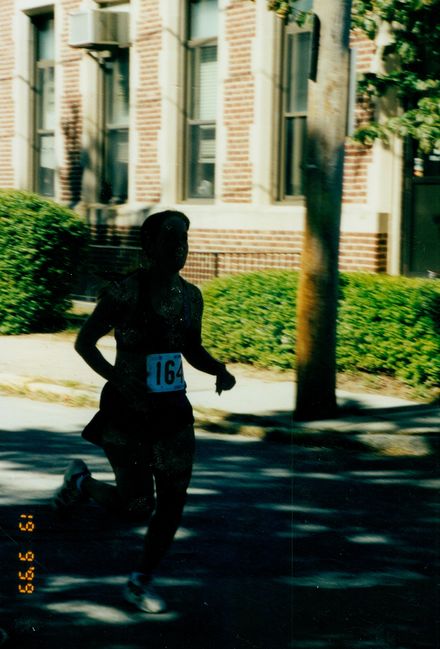 Helen finishing Canton 4th July 5 miler 1999
