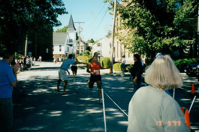 Paul Finishing Dover Red's Shoe Barn 5 miler ca 1991 
