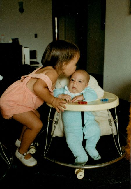 Jenny kissing 4 month old Peter in our Bello Monte apartment Spring 1985
