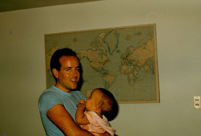 Lenny holding Jenny in Bello Monte apartment 1984
