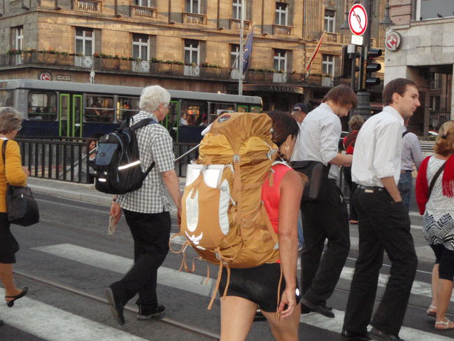 Trudging across Budapest to hotel Astoria
